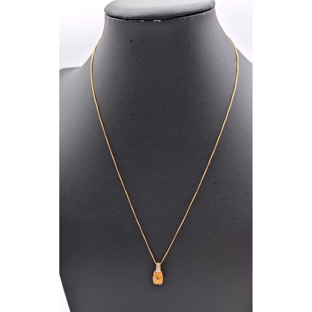 Clyde Duneier CID 14K Gold Citrine Diamond Pendant Necklace Box Chain 18 In